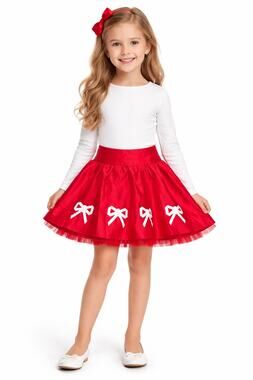Hartstrings 2000s Red Satin Bow Skirt Formal Hoilday Girls 8